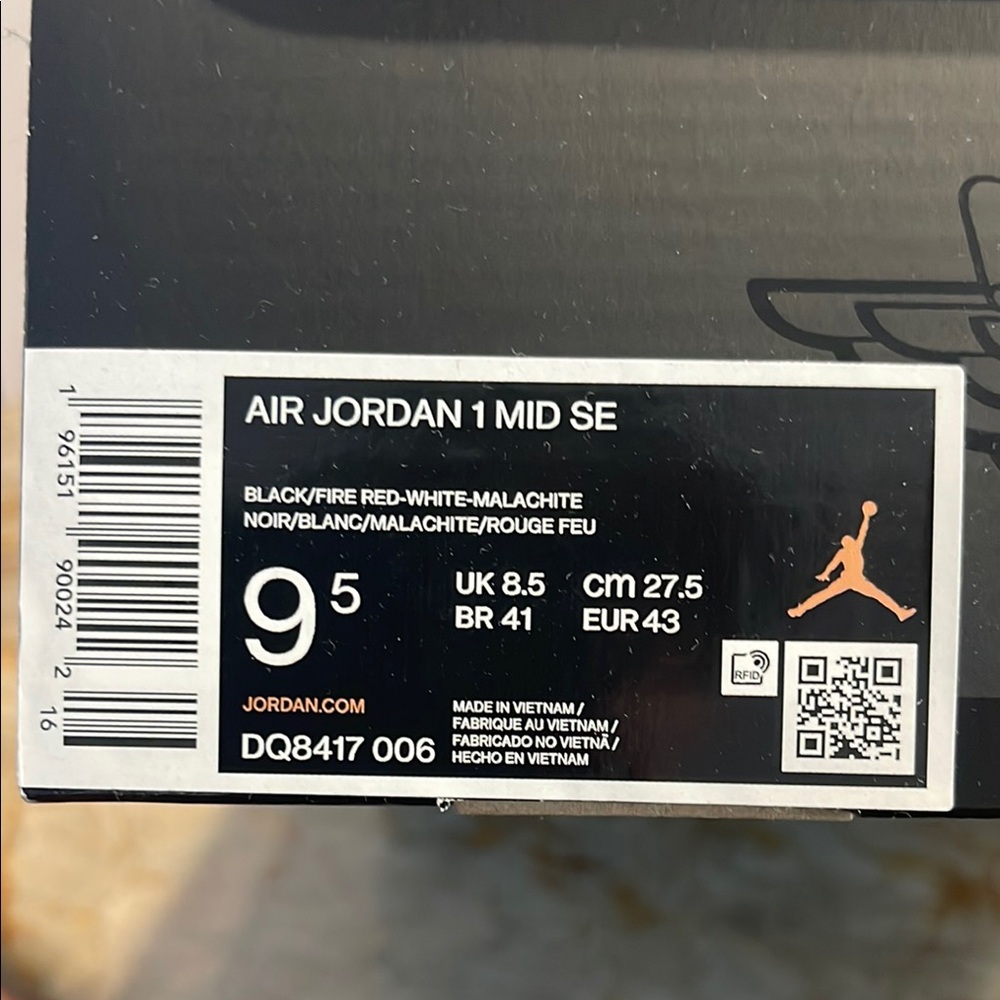 Jordan 1 Mid SE in Black, Red, White, and Malachite